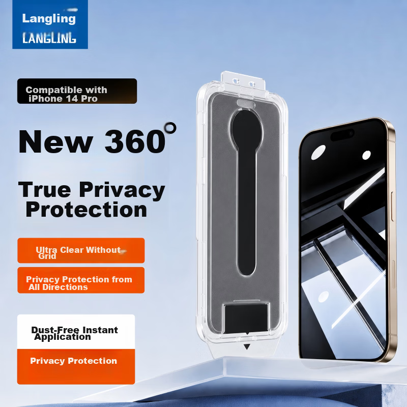 Langling 360° Privacy Screen Protector Tempered Glass for iPhone 14 Pro Full Coverage Anti-Peeping HD Anti-Drop Film