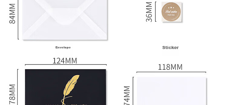 E-Muguo Greeting Cards Set of 4 with Envelopes, Letter Paper, Gift Birthday Cards, Confession Gifts, Ins Style Business Blessing Cards, Wish Cards, Thanksgiving Cards, Black with Gold Foil 7