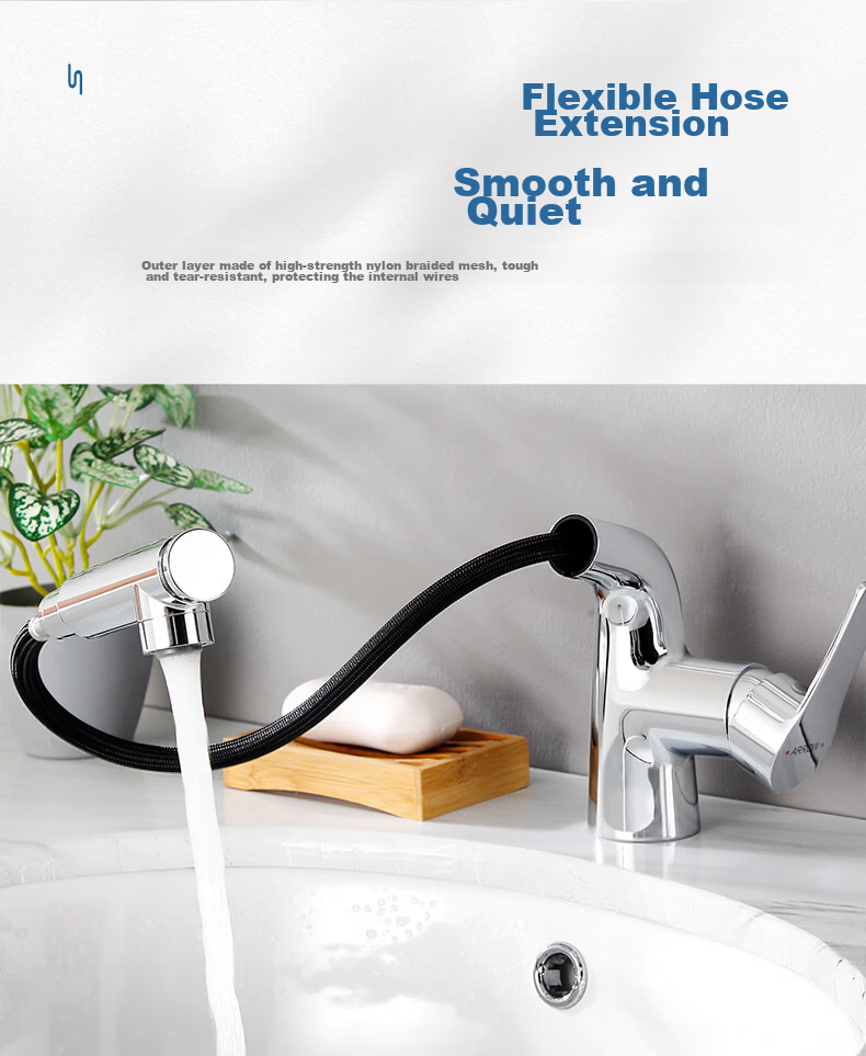 ARROW YJ Minimalist Brass Pull-Out Black Basin Faucet Multi-Mode Hot and Cold Water Bathroom Sink Faucet 6