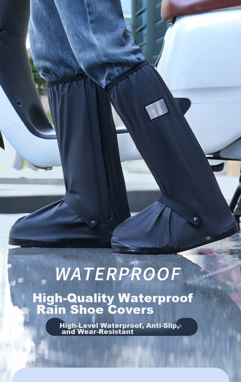 Zhaoshen Rain Shoe Covers, Thickened Waterproof Shoe Covers, Rainproof Shoe Covers, Thickened Non-Slip Wear-Resistant Adult High-Top Boot Covers, Black L Size (40-42 Size) [Shipped from Beijing Warehouse] 1
