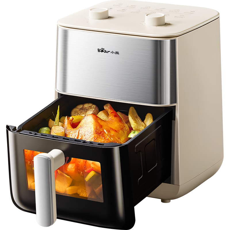 Bear Air Fryer Home Use Steam and Bake 6.2L Visible Double Heating 2000W Metal Interior QZG-W20J2