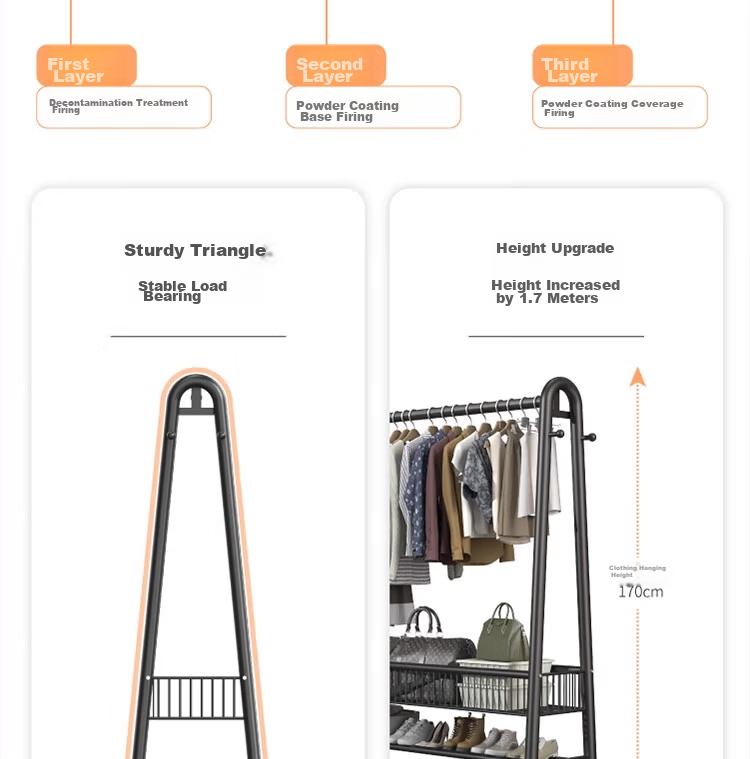 Yixuan Floor Standing Coat Rack Clothes Hanger Movable Bedroom Living Room Drying Storage Rack Black 10