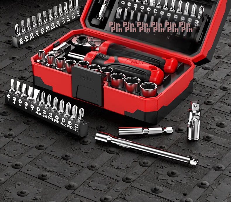 DELIXI ELECTRIC Ratchet Wrench Set Socket Wrench Cycling Toolbox Screwdriver Set Motorcycle Repair 41-Piece Kit 2
