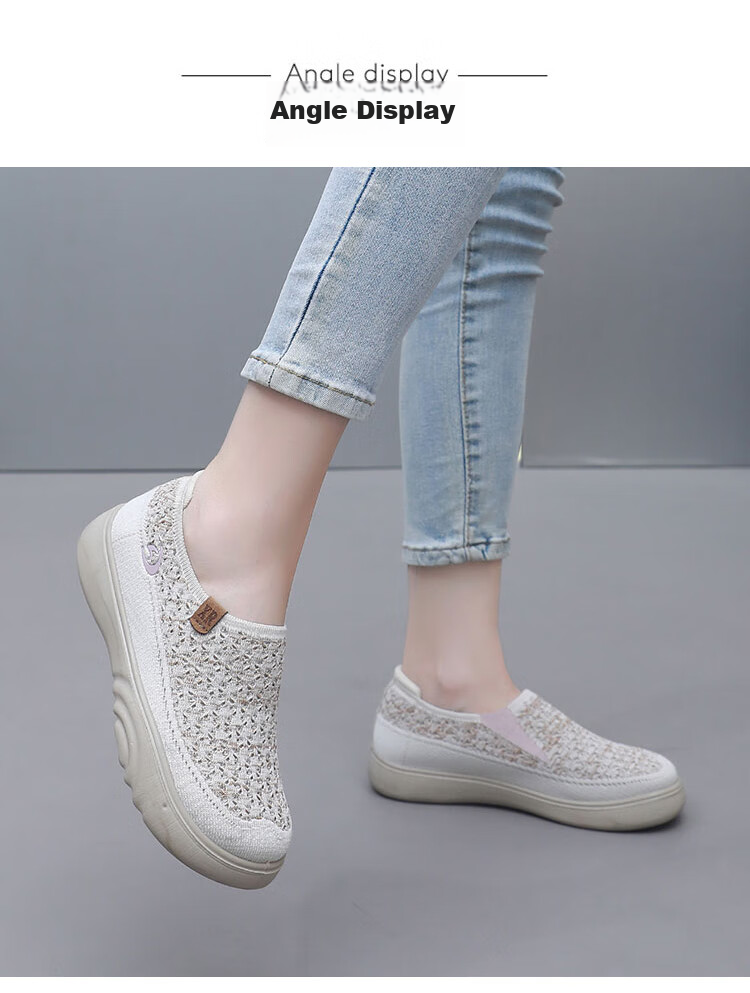 Weizhi Old Beijing Cloth Shoes Women Single Shoes Soft Sole Comfortable Slip-On Mom Shoes Thick Sole Non-Slip Casual Shoes Off-White 39 18
