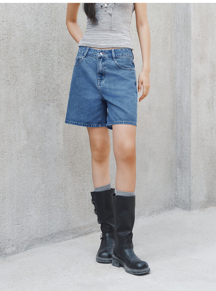 Semir Women's Summer Cool Antibacterial Vintage Slimming A-Line Straight-Leg Jeans 2027 Retro Loose Trendy Shorts 29