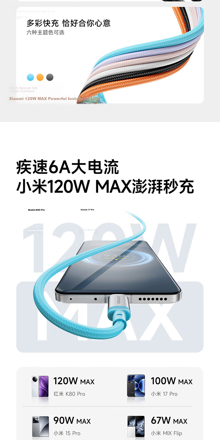 CUKTECH Type-C Charging Cable 240W 6A Braided Fast Charge for Apple iPhone 17/iPad Xiaomi Huawei Laptop 2m Purple 3