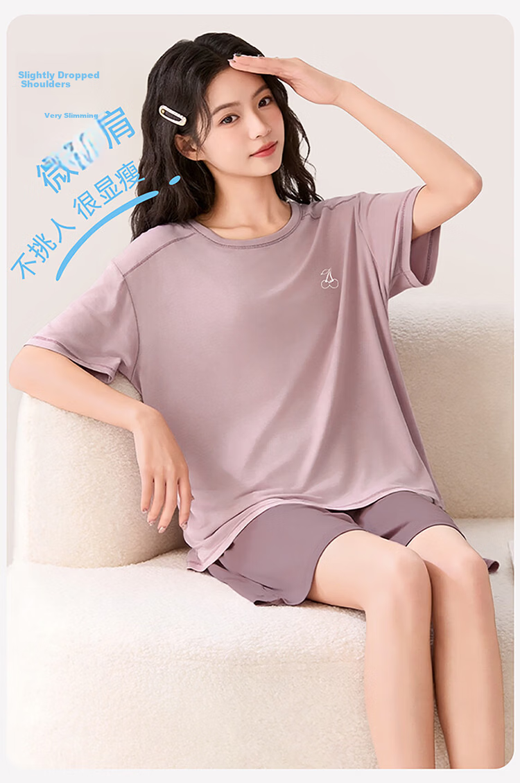 Hongdou Girls Summer Pajamas New Teen Student Short Sleeve Shorts Thin Homewear Set 21