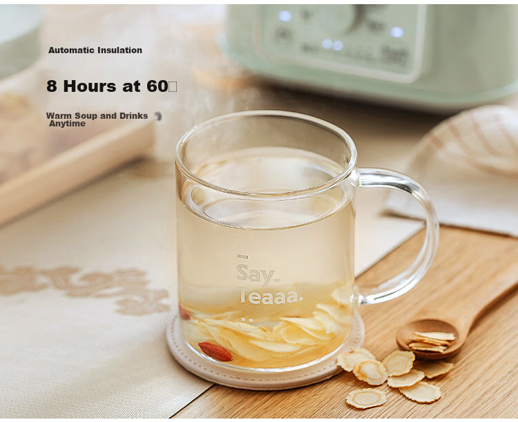 Buydeem FK551 Health Pot All-Glass Electric Kettle Multi-Functional Stewing and Tea Brewing Kettle Office Home Constant Temperature Kettle Light Yellow 11