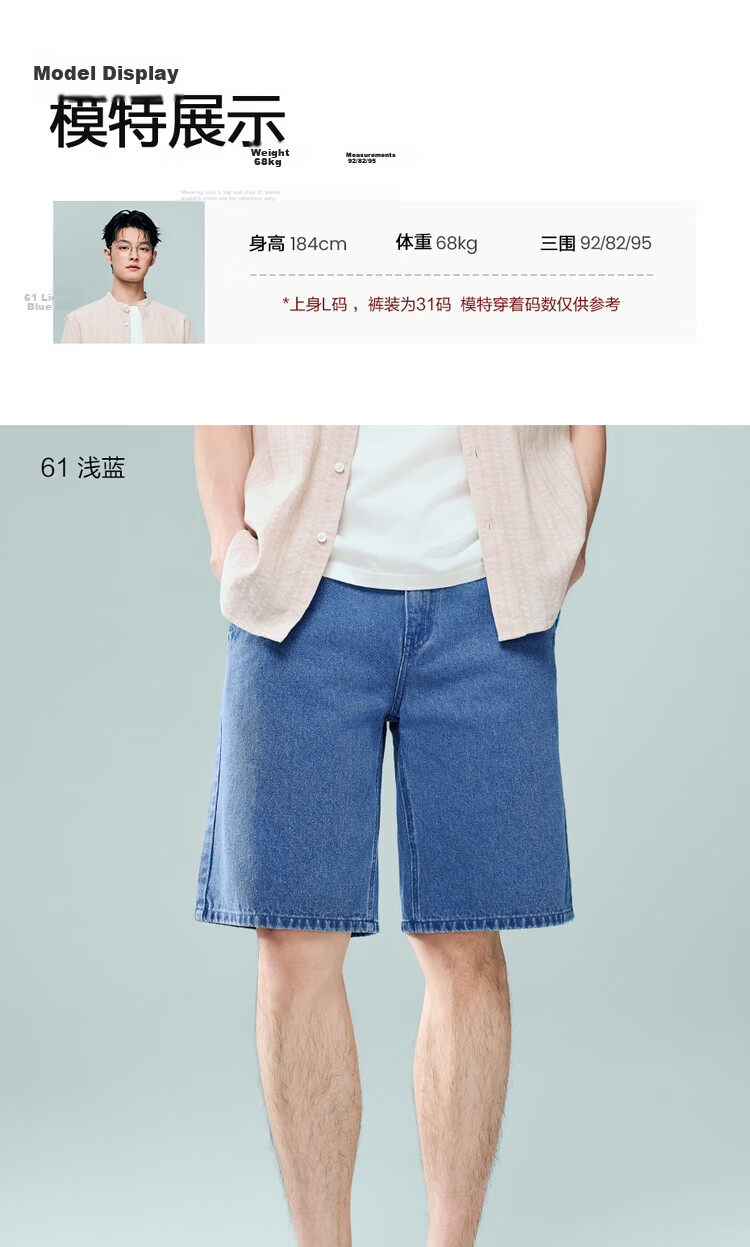 Giordano Men's Summer New Pure Cotton Straight Leg Denim Pants Mid Waist Washed Denim Shorts 13106313 13