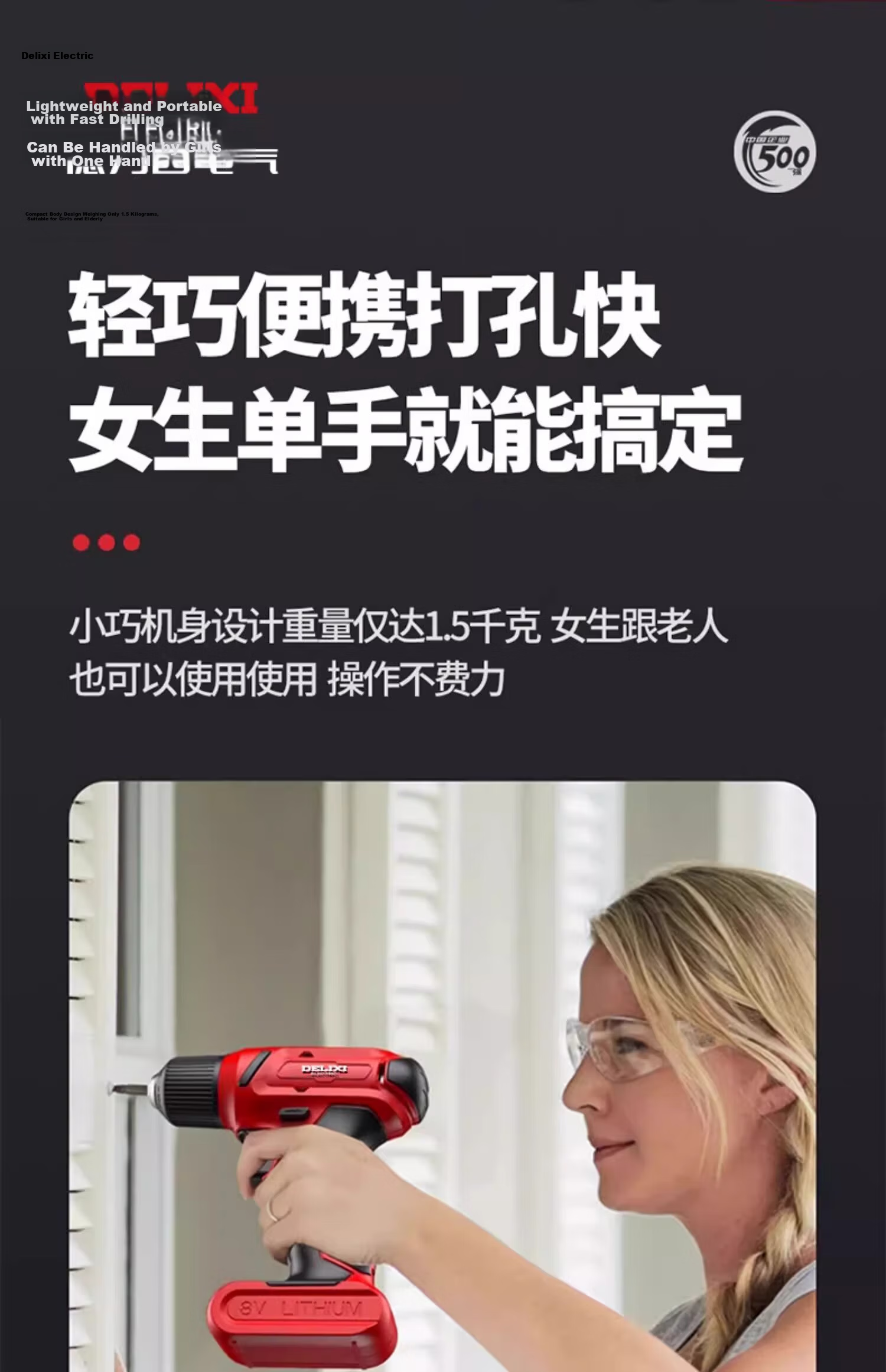 Delixi Electric Drill Cordless Screwdriver Impact Set Lithium Battery Handheld Drill Power Tools 10