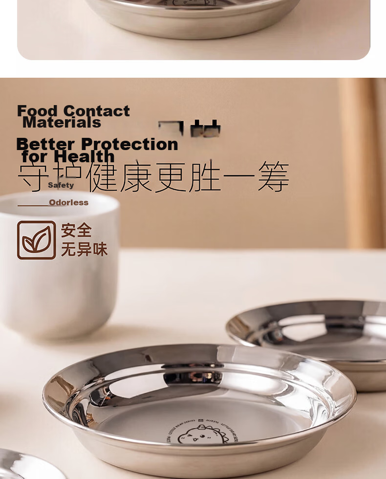 Guofeng 316 Stainless Steel Children's Feeding Plate Baby Food Dish [3rd Generation Upgrade] 316 Anti-Spill Round Plate - 16cm 5