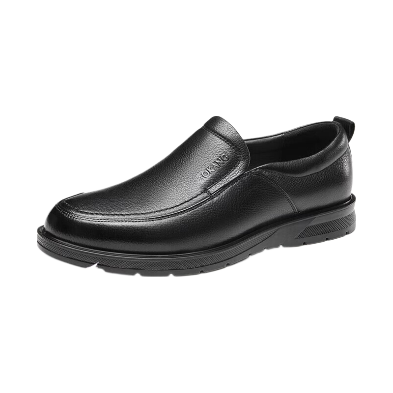 Aokang Men's Slip-On Leather Shoes, Business Casual Loafers, Comfortable And Durable Men's Leather Footwear, Black, Size 41