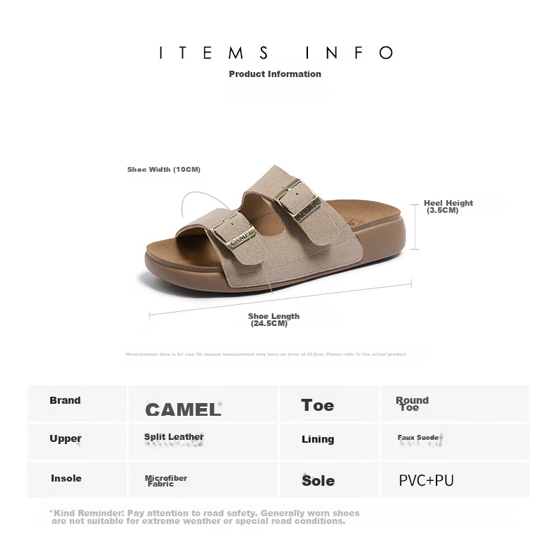 CAMEL Birkenstock Style Women's Casual Versatile Outdoor Slide Sandals L26M504022 Blue (Suede) Size 36 1