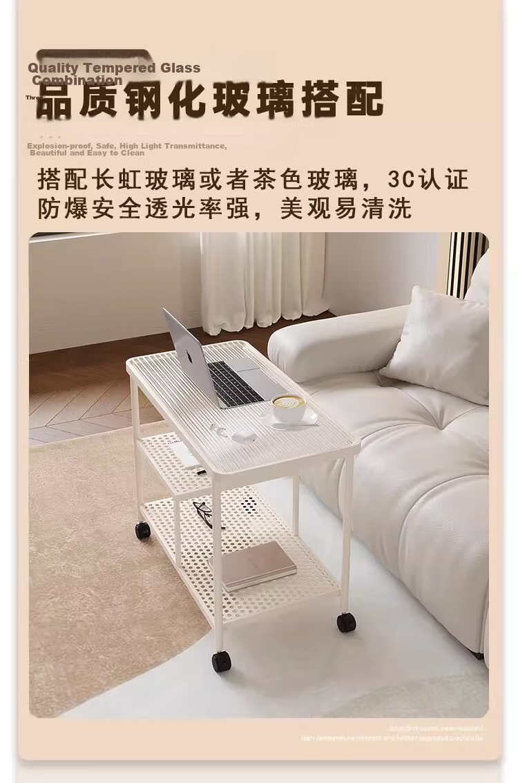 FENJIEXIAN Side Table Tempered Glass Coffee Sofa Side Table Living Room Side Desk Simple Tea Table Bedside Cabinet Mobile Nightstand 6