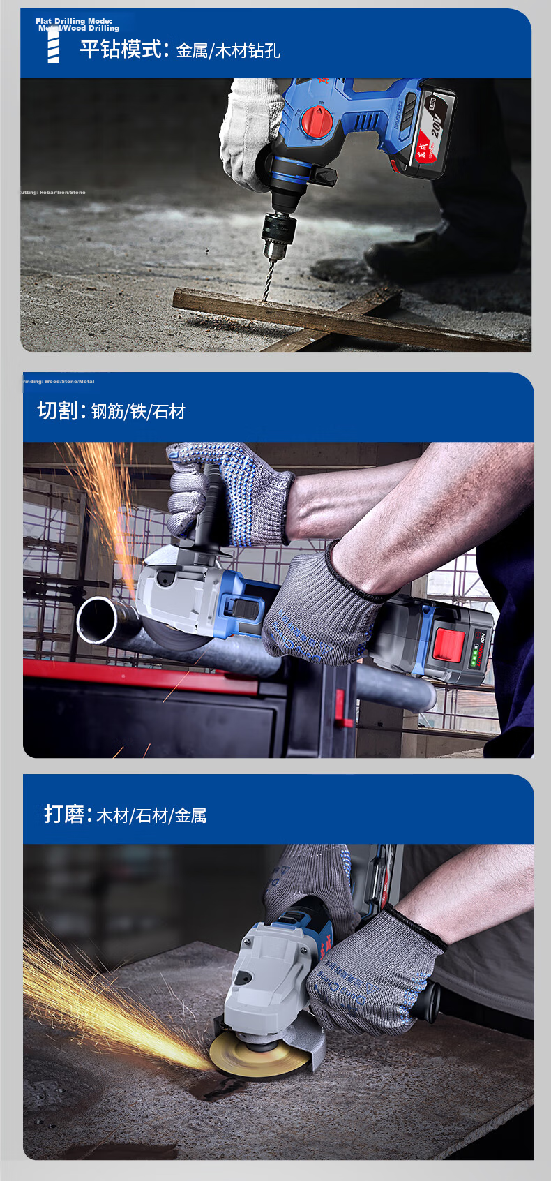Dongcheng 20V Industrial Brushless Cordless Rotary Hammer WCKIT10B Impact Drill Jackhammer Electric Drill Lithium Angle Grinder Tool 3
