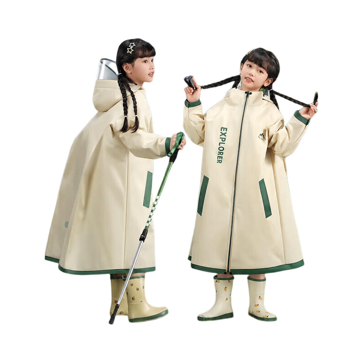 Beimei Kids Raincoat Unisex Full-Length Heavy Rainproof School Rain Poncho with Extra Large Backpack Cover for Elementary and Middle School Students