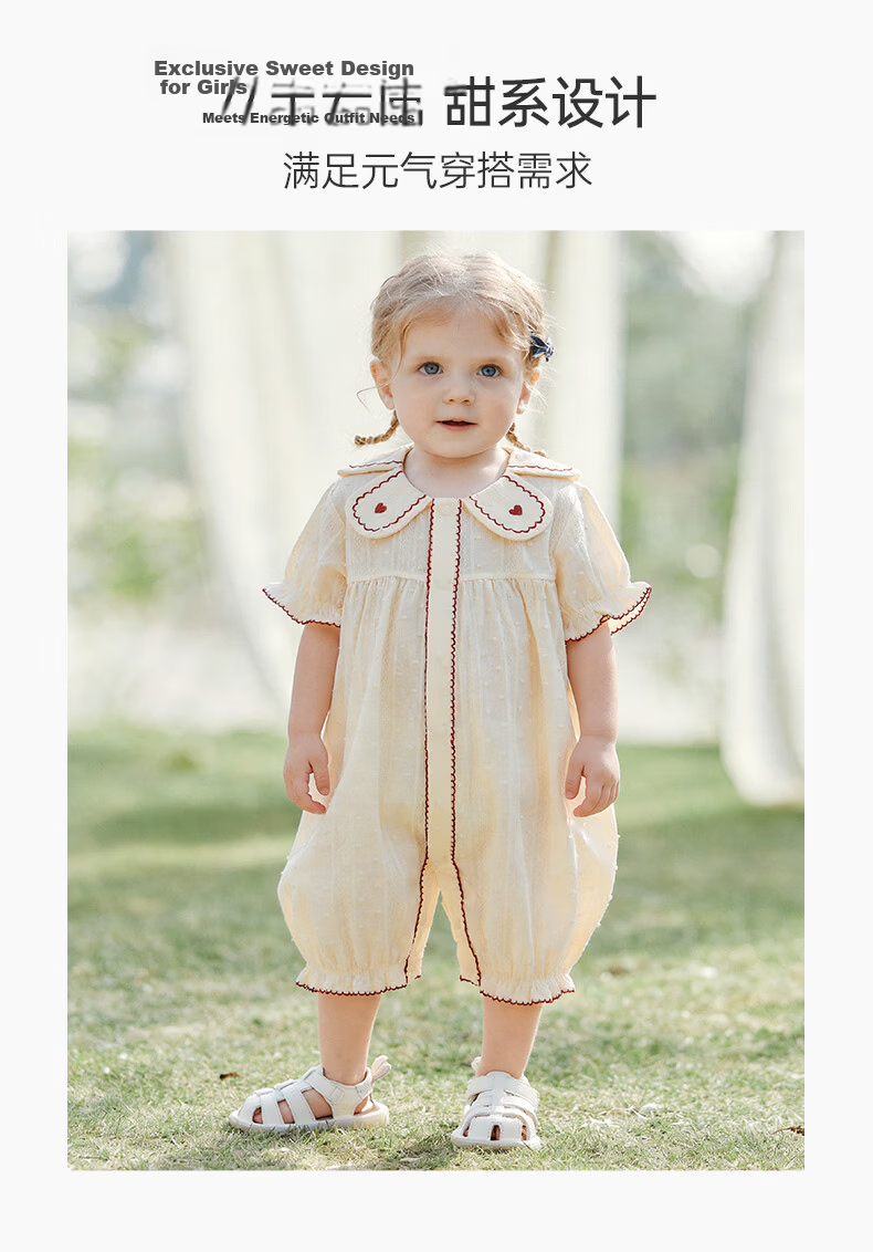 Guaiqi Bear Baby Girl Pure Cotton Short Sleeve Romper Summer Infant Sweet Breathable Thin Jumpsuit Outfits 8