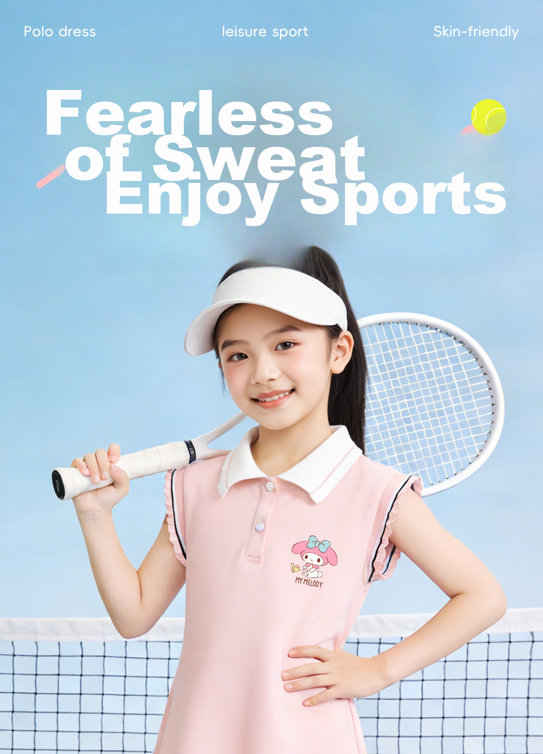 Hello Kitty Kids Cute Girls Princess Dress 2026 Summer New Children's Sports Polo Dress Stylish Girls Skirt 1