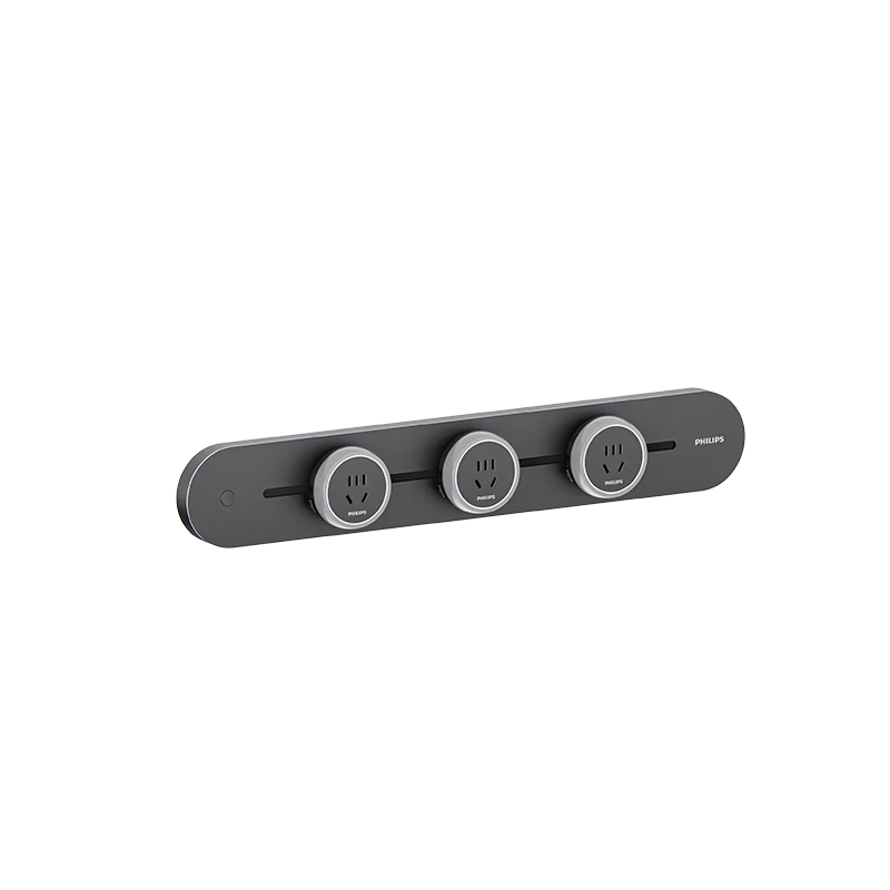 PHILIPS Gaming Room Track Socket Panel Switch Curved Colorful Ambient Light Movable Power Strip Wall-Mounted Slot-Free Sideboard 3-Socket 50cm + 3 Adapters