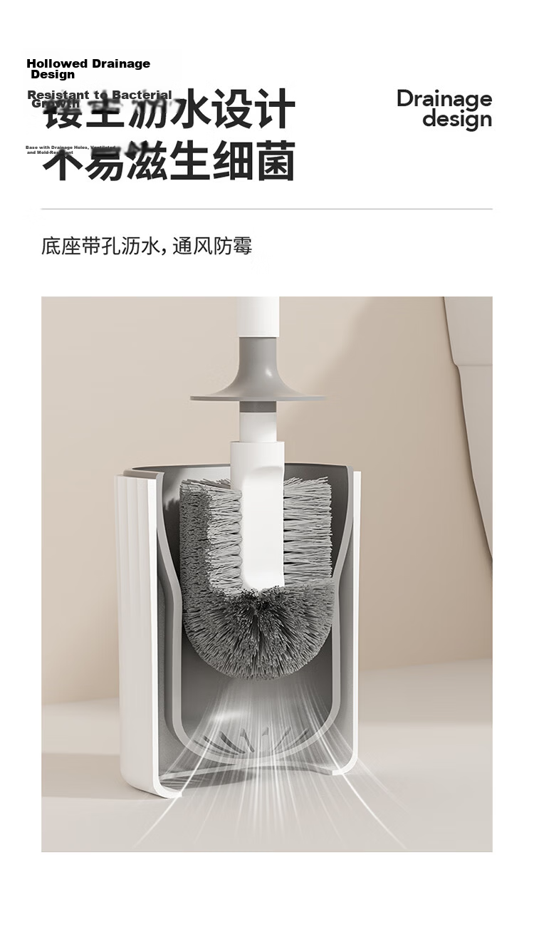 LYNN Toilet Brush Set Long Handle Luxury Style Splash-Proof No Dead Angle Cleaning Bathroom Brush 7