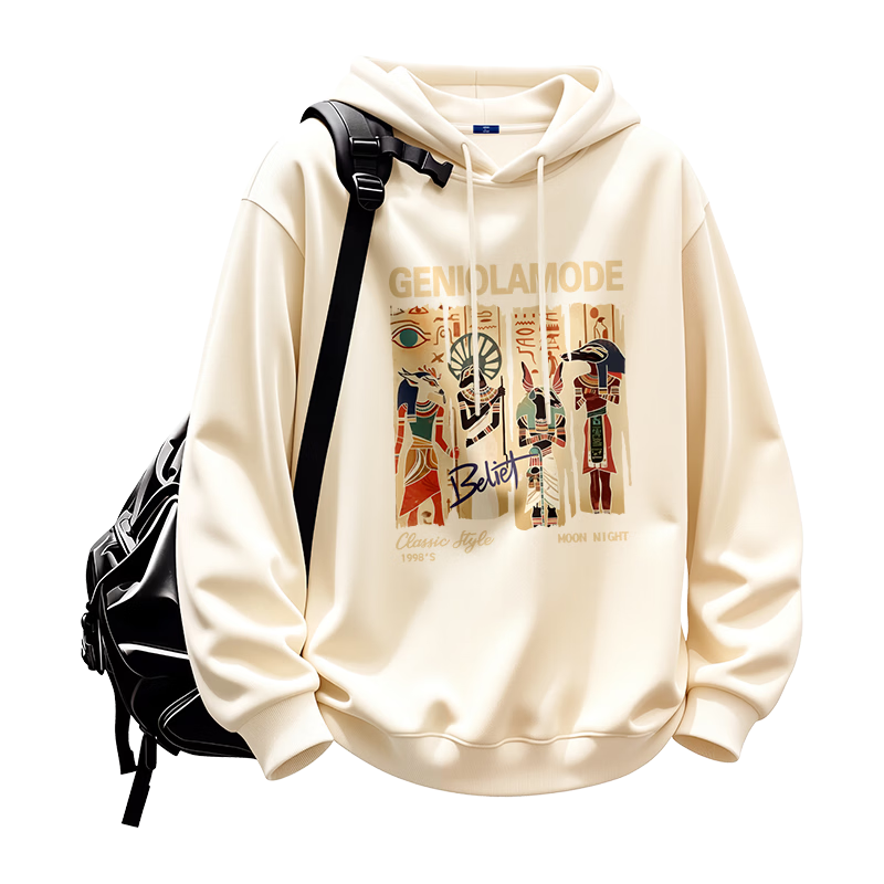 GENIOLAMODE Men's Hoodie, Spring American Retro Trendy Casual Versatile Jacket, Men's Outerwear, Light Beige, M