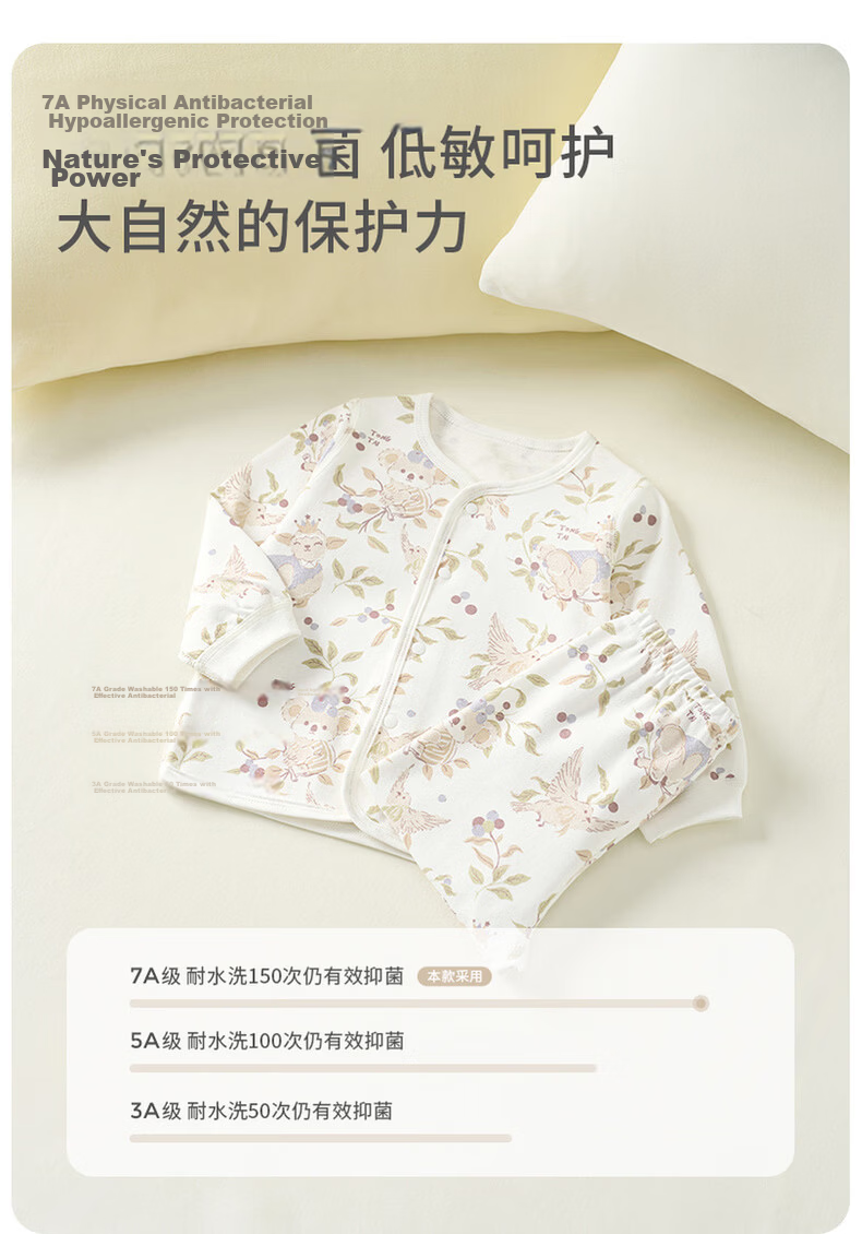 TONGTAI Baby Autumn Cotton Underwear Set Spring and Autumn Pure Cotton Infant Clothes Children's Thermal Underwear Green 73cm 5