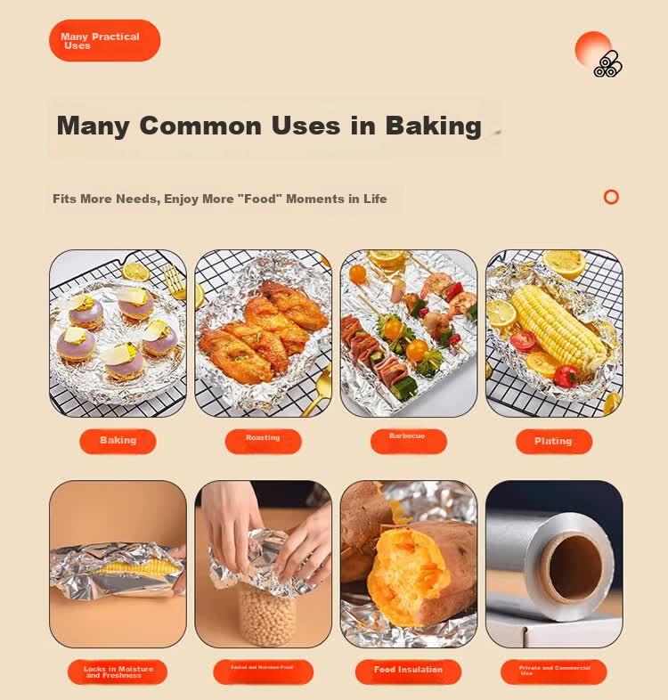 JIYAOYAO Air Fryer Aluminum Foil Roll 20m Kitchen BBQ Oven Baking Paper Moisture Lock Fresh-Keeping 9