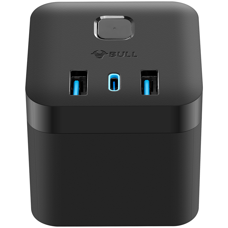 BULL 20W PD Apple Fast Charging Cube Power Strip/Extension Cord/Power Bar/Power Strip Type-C+USB+3 Outlets Wireless Black GNV-UU220WH Master Switch