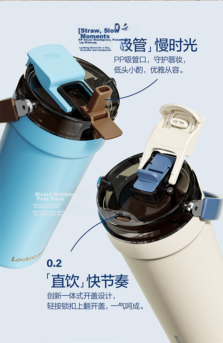 LOCK&LOCK Ceramic Coated Handle Insulated Mug Large Capacity Coffee Cup Portable Water Bottle Ivory White - 700ML 7