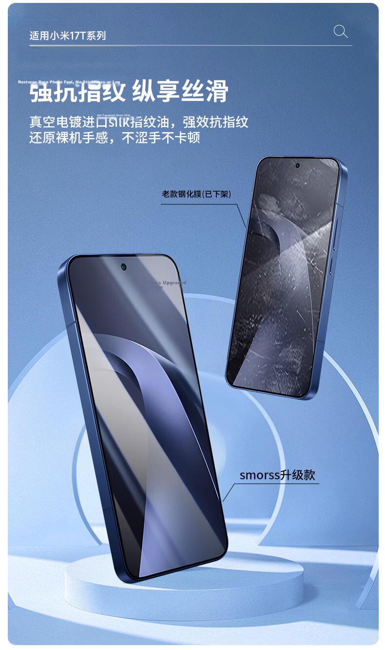 Smorss Xiaomi 17T Tempered Glass Screen Protector 2-Pack Ultra-Clear Full Coverage Anti-Fingerprint Ultra-Thin Film 7