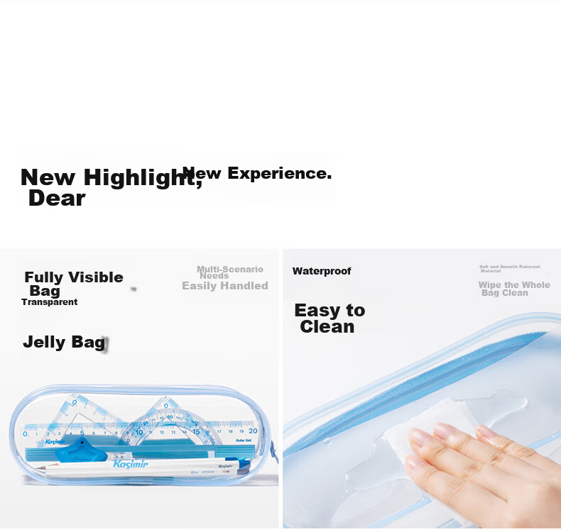 Kasimir Transparent Jelly Pencil Case Waterproof Easy-Clean Structured Design with Compartments Student Stationery Transparent Jelly Pencil Case - Blue*1 2