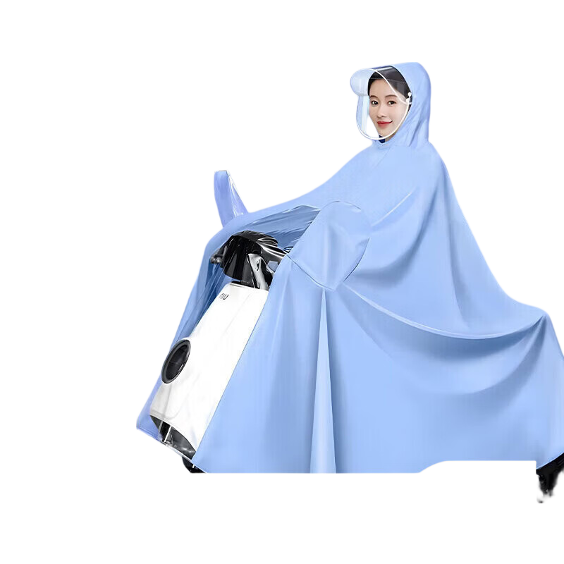 Leyoubaiyi Cycling Raincoat Poncho for Single Person, Men And Women Adults, Electric Bicycle Heavy Rain Protection, Sky Blue