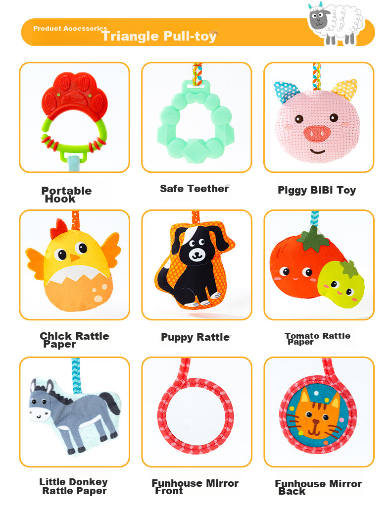 Jollybaby Baby Toy Pull-and-Play Car Hanging Sensory Development Educational Crib Rattle - Farm Triangle Pull-and-Play 20
