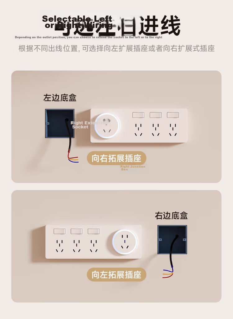 AUX 86-Type Expandable Socket with Switch Panel, Surface-Mounted Expansion Power Strip Converter, Multifunctional Power Board, White, Four Outlets, Five-Hole, 10A 12