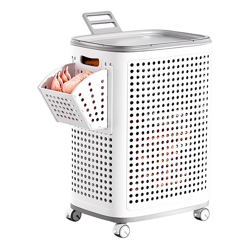 Jiabangshou Laundry Hamper Large Capacity Dirty Clothes Basket with Lid And Side Compartments for Home Use, Stylish Design, Deluxe Model