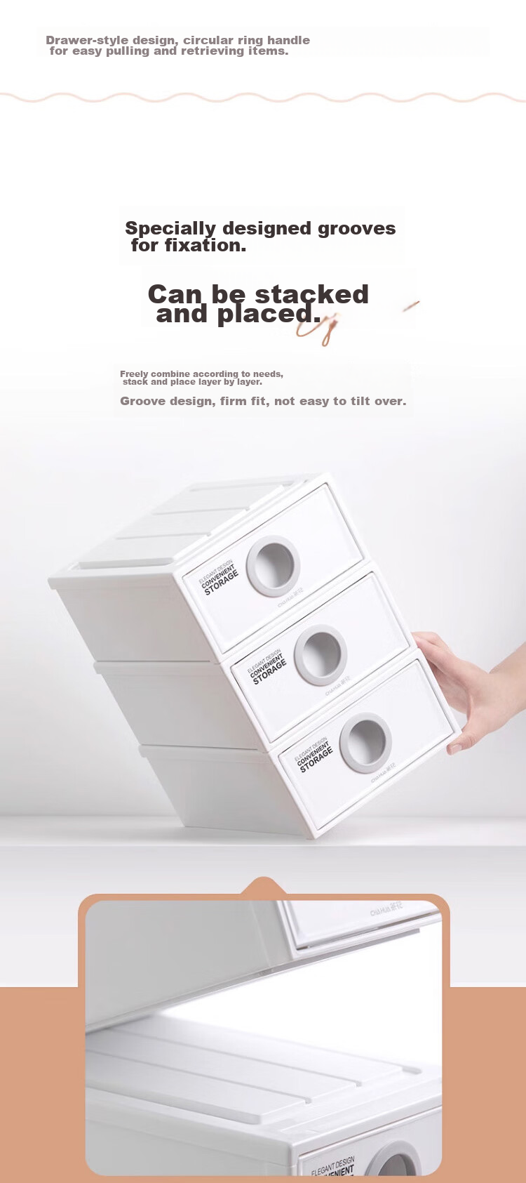 CHAHUA Drawer-Style Storage Box, Desktop Organizer, Bedroom Closet Storage, 25.5*19*10cm, Gray, 2 Pieces 8