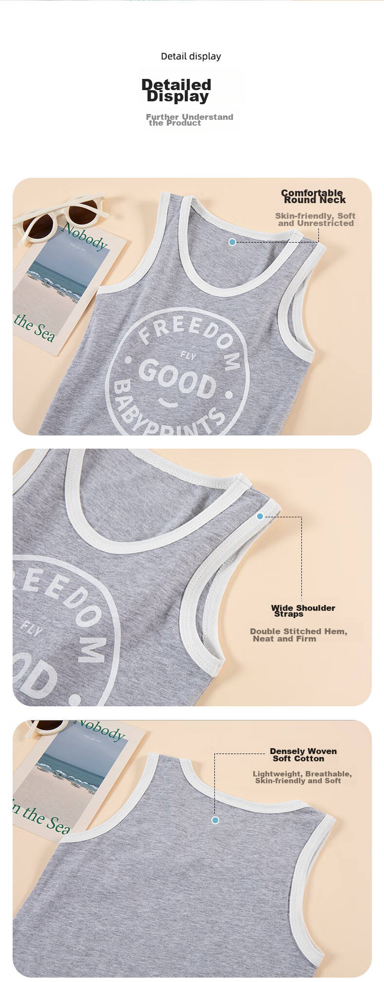 Babyprints Children's Tank Top Boys' T-Shirt Summer Sleeveless Undershirt Little Boy's Top Pure Cotton 2-Piece Set Red 150 5
