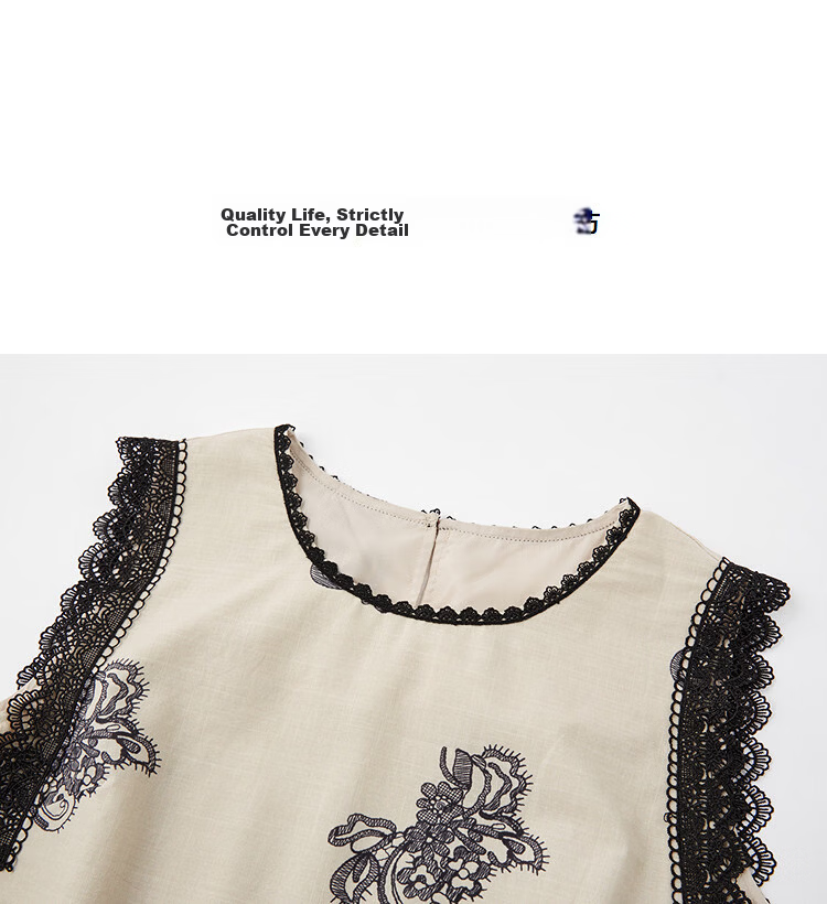 Demana [Oxygen Pure Cotton] Summer Romantic Urban Style Sleeveless Printed Lace Loose Slim Dress for Women Premium Feel 12