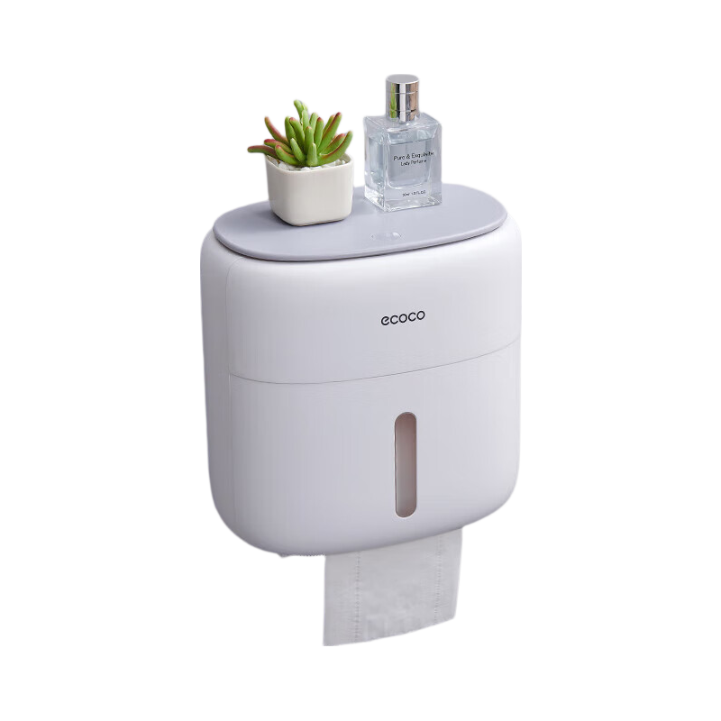 Ecoco Bathroom Tissue Box Double-Layer, Toilet Storage Rack Wall-Mounted No Drilling Required Large Capacity Versatile Roll Paper Holder
