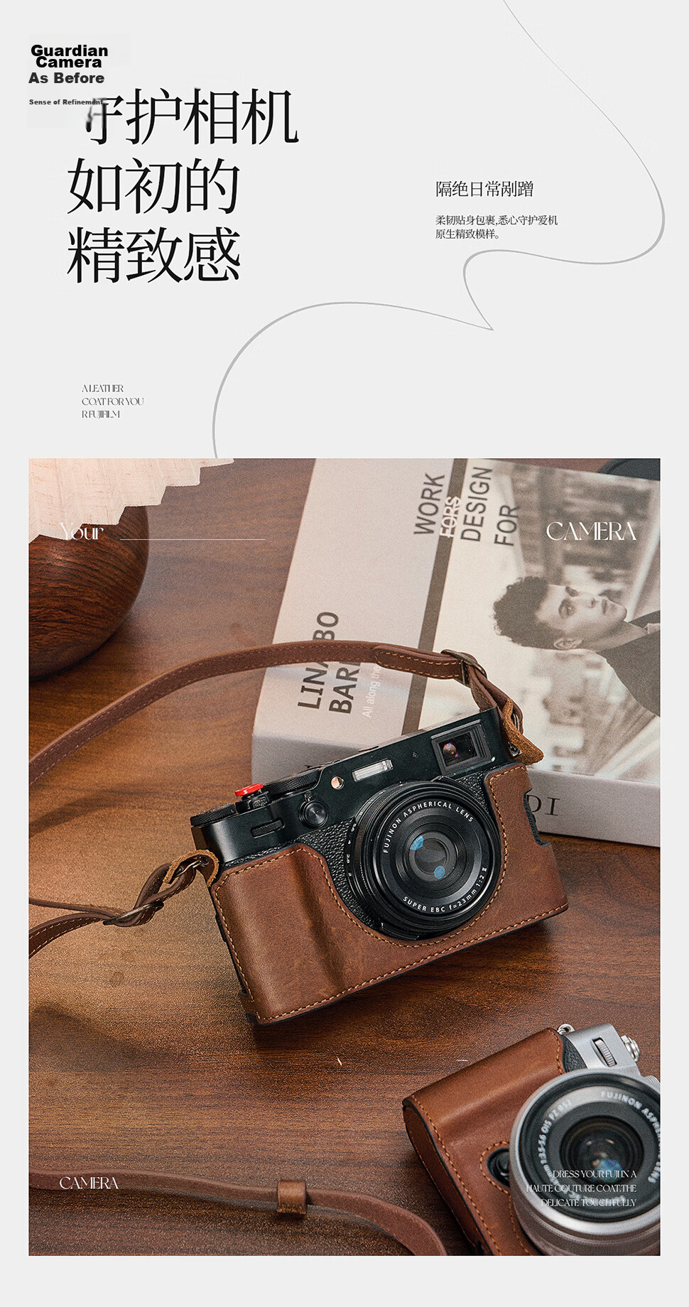 Llano Fuji XT5 Camera Protective Case X-T5 Vintage Genuine Leather Base Artistic Photography Travel Handmade Cowhide Base Inner Liner Protective Coffee Color Upgraded Version 6