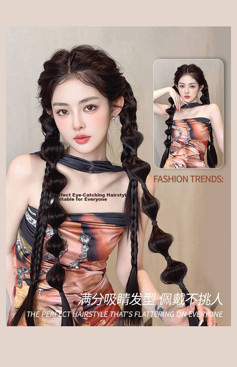 Jianyingshu Braided Double Ponytail Wig Hairband Natural Black Clip-in Realistic Braided Long Braid Hairpiece 8