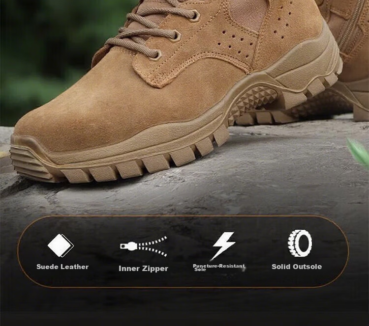 Andatong Combat Boots, High-Top Training Boots, Outdoor Training Shoes for Men And Women, New Style for Summer And Winter, Brown Anti-Stab Safety Boots, [Microfiber] Original Combat Boots/2 Pairs with Breathable Inner Linings, Size 42 3