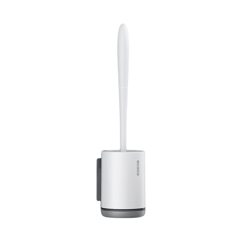 Ecoco Toilet Brush with Base, Stiff Bristles, Round Head, No Dead Angle, Wall-Mounted Bathroom Cleaning Brush