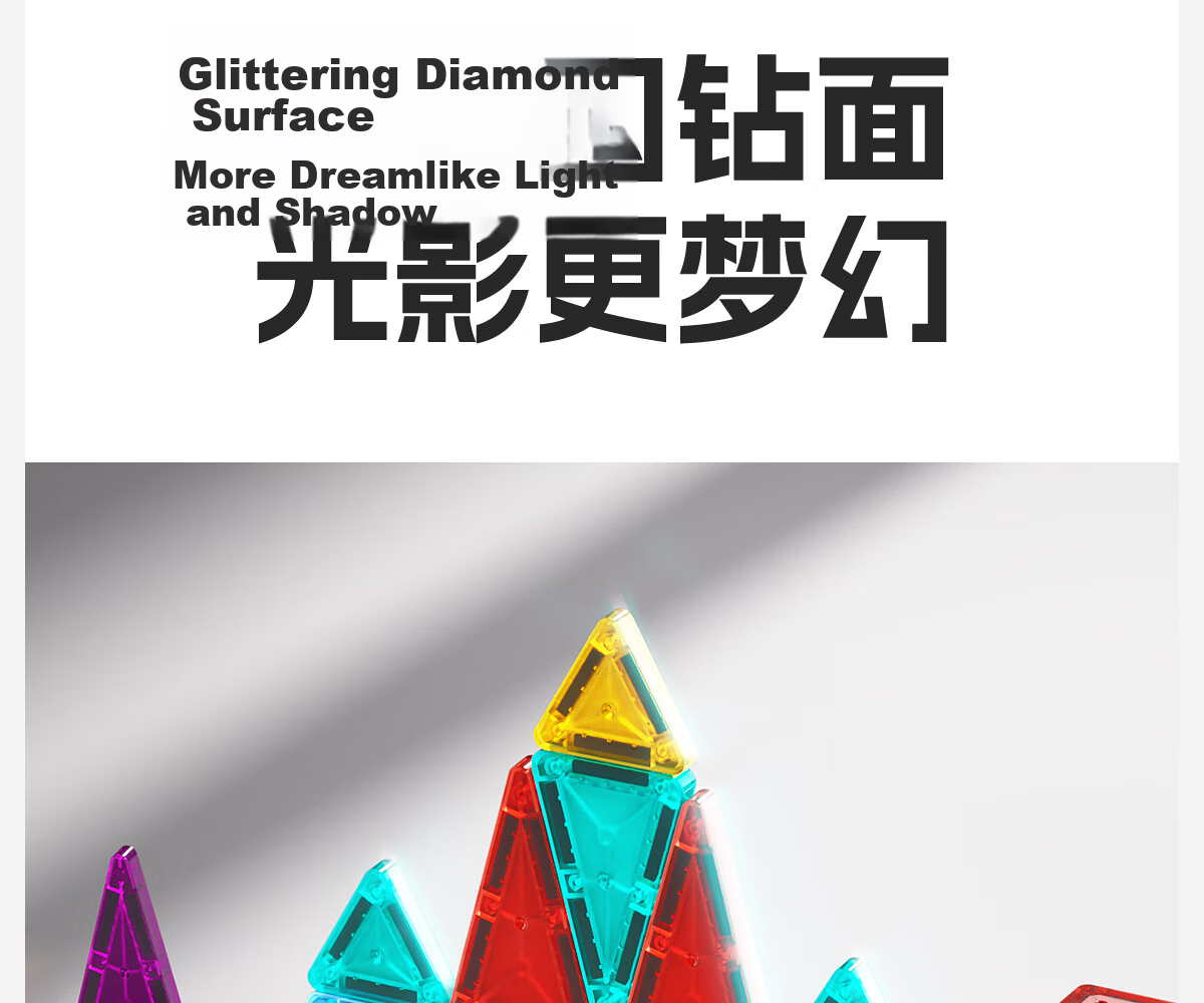 Xinge Diamond Surface Color Window Magnetic Tiles Children's Toy for Boys and Girls Ages 3-6 Magnetic Building Blocks Educational Birthday Gift 50 Pieces 13