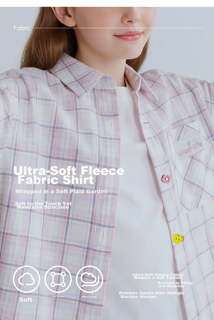 Balabala【balaOne】Kids Long Sleeve Shirt Girls 2026 Spring Plaid Fashion 3
