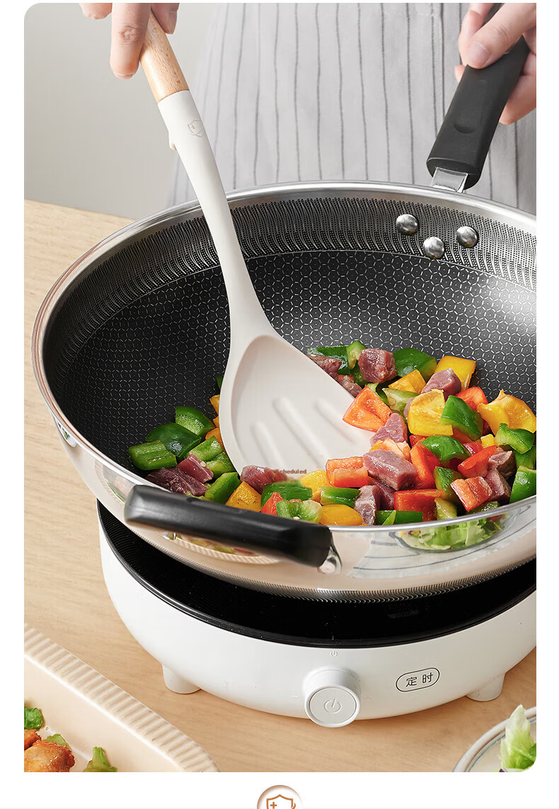 SUPOR Flexible Wood Handle Silicone Soup Strainer Spoon Non-Stick Pot High Temperature Resistant Silicone Soup Strainer White KT03AR10 15