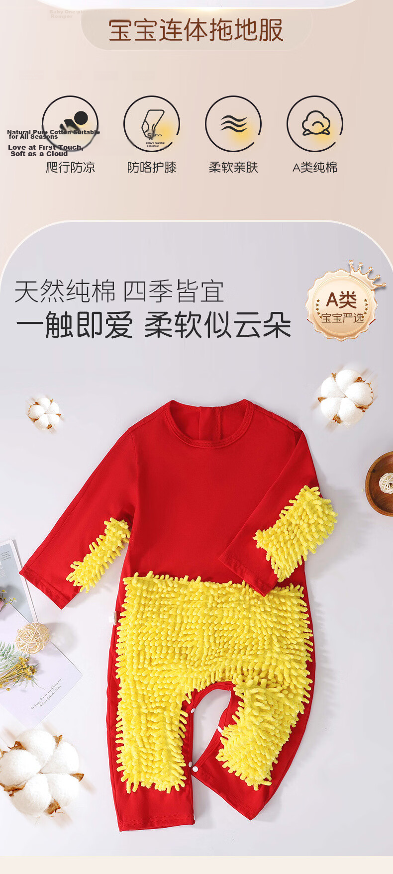 Babyprints Baby Romper Summer Short Sleeve Floor-Length Elbow Protection Crawling Suit Anti-Dirt Cute Outfit Blue 100 2