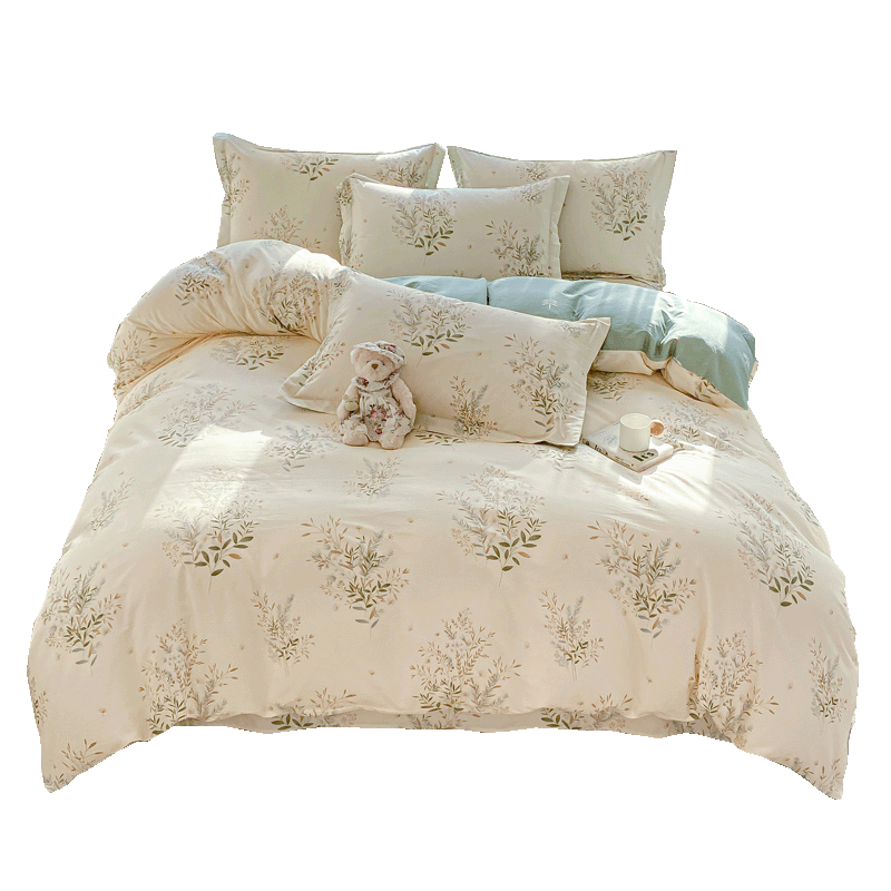 Hongdou 100% Cotton 4-Piece Bedding Set 1.5/1.8m Bed Printed Pure Cotton Duvet Cover Thickened Quilt Cover Xinjiang Cotton 200x230cm Pink Floral