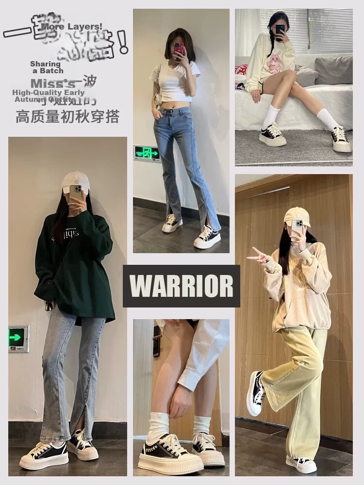 Warrior Women's Canvas Shoes 2026 Summer New Breathable Thick Sole Casual Sneakers 1834 Black Beige Size 39 1