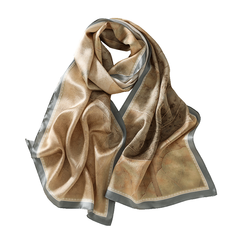 Shanghai Story Women's 100% Mulberry Silk Pearl Satin Scarf Gift Box Autumn Lotus